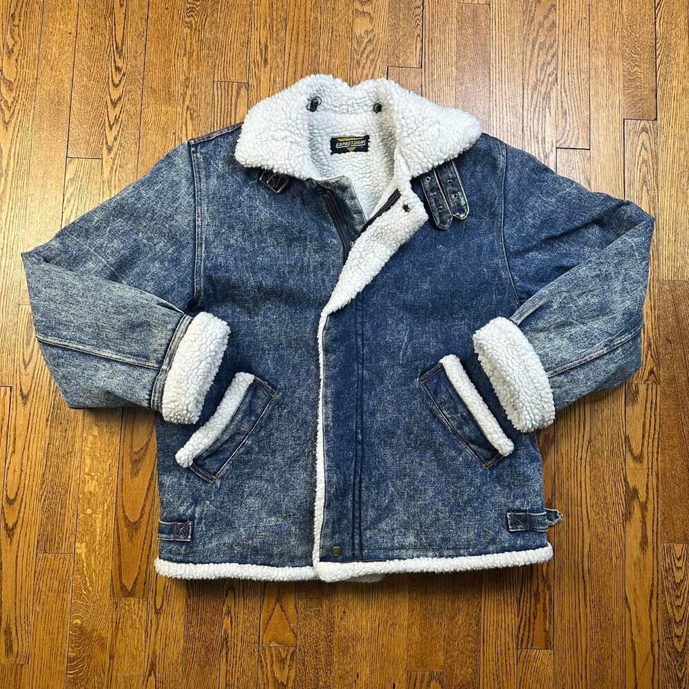 Vintage Expression Stone Washed Zip Up Denim Wool Jacket